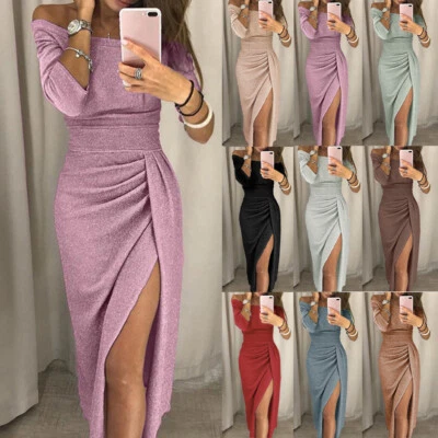 £6.39 • Buy Womens Off Shoulder Long Maxi Dress Ladies Glitter Party Formal Dresses Evening