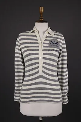 La Martina White Gray Stripe Long Sleeve Top Polo Shirt Size XS • $24.99