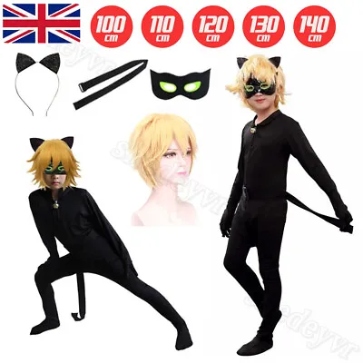 UK Girls Kids Black Cat Jumpsuit Outfits Cosplay Tight Children's Fancy  Costume • £7.16