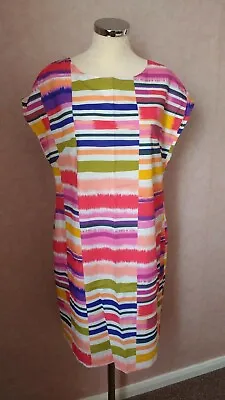 New Rainbow Multi Striped Shift Dress Size 18 • £40