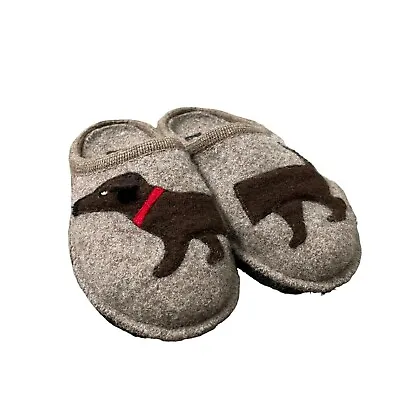 Haflinger Womens Oatmeal Brown Dachshund Dog Wool Slippers Size 38 US 8 • £33.07