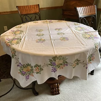 Vintage Fruit& Grapes White Tablecloth 59 X 49 • $15.99