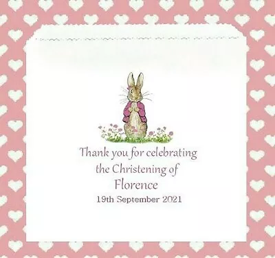 £0.99 • Buy Personalised Flopsy Rabbit Christening Baptism Communion B/Shower Sweet Bags