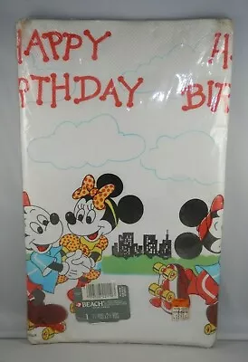 Vintage Disney Mickey & Minnie Mouse Paper Table Cover - Happy Birthday 54 X88  • $5.26