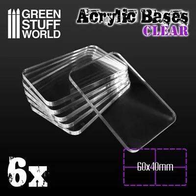 6x Acrylic Bases 3mm - Square 60x40mm CLEAR - Wargames 40K Miniatures 40x60mm • £3.96