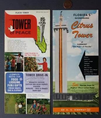 1960-70 Era Lake Placid Clermont Florida Citrus Tower Of Peace TWO Brochure Set- • $15.99