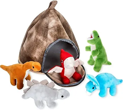 Stuffed Toy Dinosaur Animal Set – Set Of 5 Dino Stuff Toy Volcano Zipper Bag • $26.99