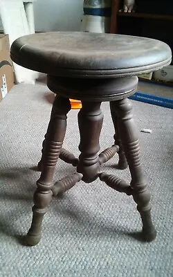 Antique Piano Stool 4 Spindle Legs Seat Chair Spin Adjustable Swivels • $165