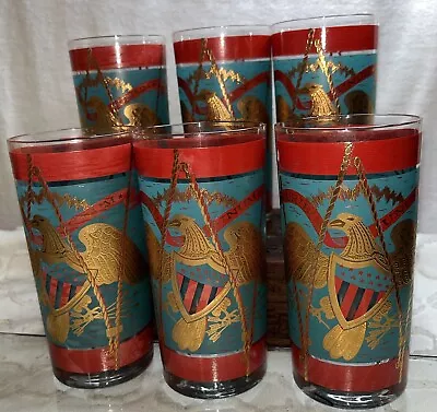 Cera Gold Eagle E Pluribus Unum Vintage Highball Glasses Set Of 6 • $39.99