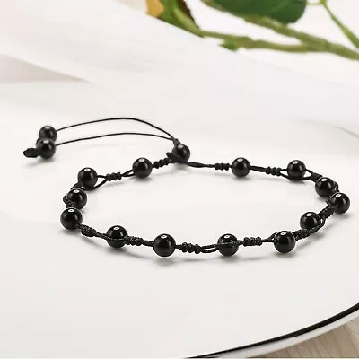 Black Obsidian Beads Healing Protection Strength Anklet Bracelet For Women Men • $11.89