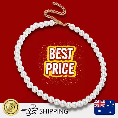 Women Vintage Imitation Pearl Choker Necklaces Chain Goth Collar Opaque & White • $6.30