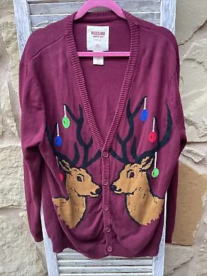 Mossimo Cardigan Unisex XL Maroon Red Reindeer Christmas Preppy • $15
