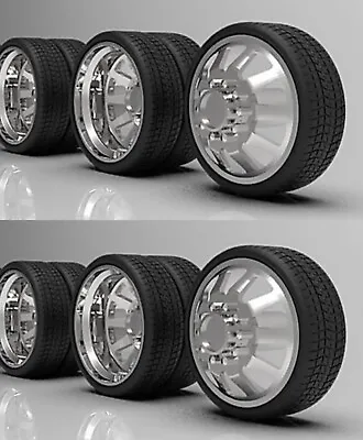 1:25 26” Semi Truck “Razor”Dually Wheels In Low Profile Tires (2 Fronts 4 Rears) • $75