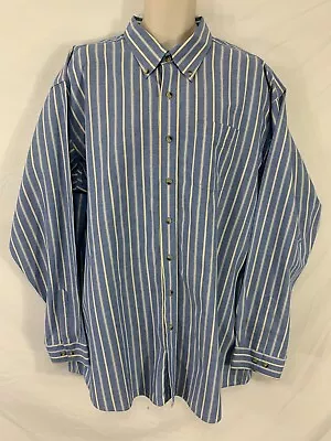 L.L. BEAN Mens 2XLT XXL TALL Blue Striped Button Up Cotton Long Slv Dress Shirt • $19.99