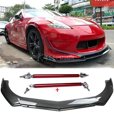 Carbon Fiber Front Bumper Lip Spoiler Splitter + Strut Rods For Nissan 350Z 370Z • $109.11