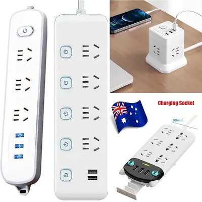 1.8M 3/4/6 Way Outlets Power Board Socket USB AU Charging Ports Surge Protected • $23.99