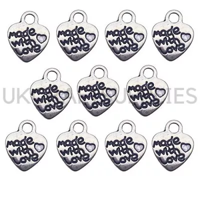30 Pcs 13mm Tibetan Silver Made With Love Charms Silver Colour Pendant B131 • £1.10
