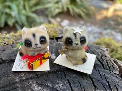 Vintage Josef Original Miniature Flocked Fuzzy Racoon Christmas Figurine Lot 3 • $8.75