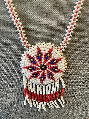 Vtg Native American Handmade Necklace Seed Beads Multi Strand Dreamcatcher • $29