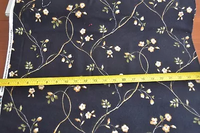 26  Long Gold Green Floral Black Flannel Maywood/Flowers Of Forest/8754 P9802 • $7.25