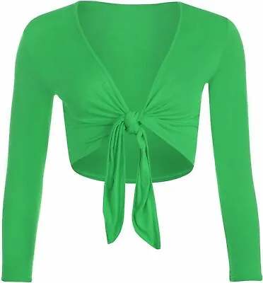 Women Long SleeveTie Up Front Crop Shrug Ladies Bolero Cardigan Top UK 8-26 • £7.99