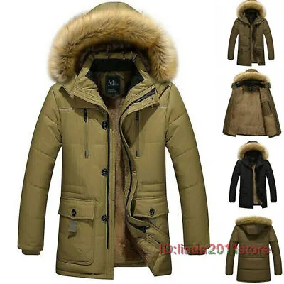 Mens Jackets Parka Parker Padded Lined Winter Jacket Faux Fur Hooded Warm Coat.+ • £49.04