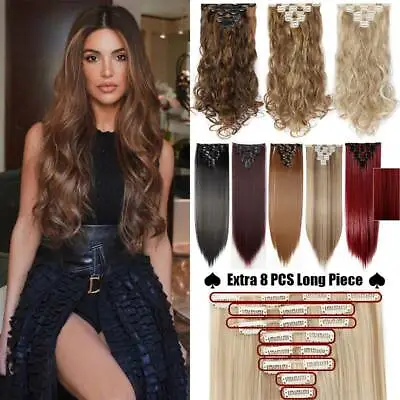 Smooth Clip In 100% Real Natural 8 Pcs Long Wavy As Human Hair Extensions Ombre • £16.79