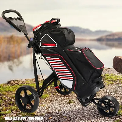 Golf Bag Trolley Push Cart Folding Scorecard Foot Break With Cup Holder • $129