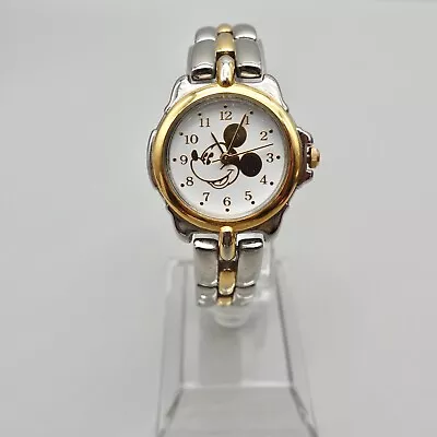 Disney Watch Mickey Mouse Easy Read Dial Silver Gold Tone Band NEW BATTERY • $23.99