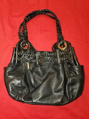 Michael Kors Large Black  Super Soft Leather Braided Drawstring Satchel Bag Feet • $59.99