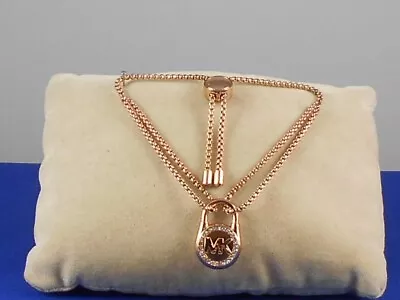 Michael Kors Rose Gold Pave' Halo MK Padlock Pulley Bracelet MKJ7382 791 $100 • $59.99