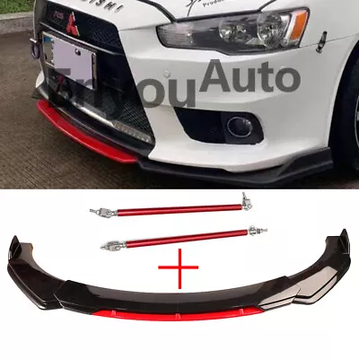 For Mitsubishi PAJERO Front Bumper Lip Spoiler + Strut Rods Black Red • $52.25