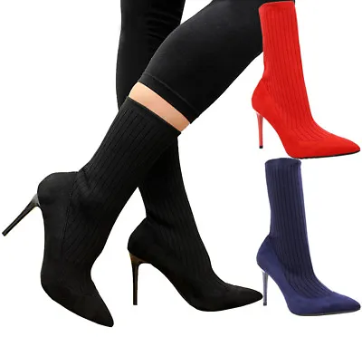 £14.95 • Buy New Ladies Ankle Sock Boots Chelsea Womens Party Stiletto Heels Court Shoes Size