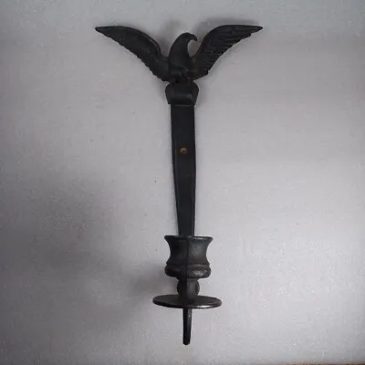 Vtg Black Cast Iron Metal American Eagle Patriotic Single Candle Wall Sconce • $14.36