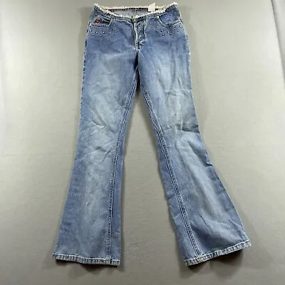 Mudd Y2K Fringe Studded Flare Jeans Womens 5 Blue Light Wash Vintage 2000s • $39.99