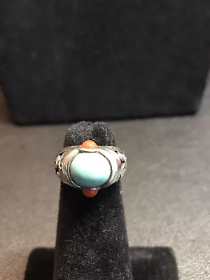 Vintage Sterling Silver Turquoise Coral Ring Size 5 • $38