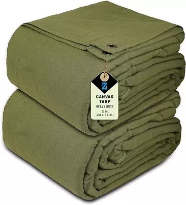2 Pack Canvas Tarp 8' X 10' Ft 28 MIL With Rustproof GrommetsWater Resistant • $47.49