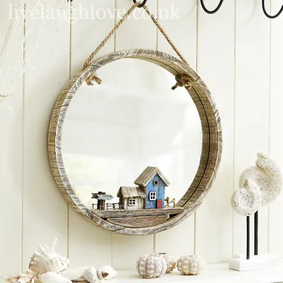 35cm Nautical Wooden Porthole Mirror W/ Quayside Decoration • £49.95