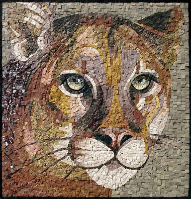 AN243 20  Wild Cat Marble Mosaic Wall Art • $539