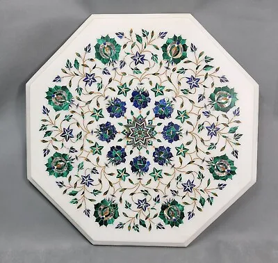 Vintage PIETRA DURA White MOSAIC Octagonal INLAID Handcrafted MARBLE TABLE TOP • $419.99
