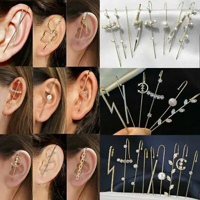 Women Earrings Boho Ear Wrap Crawler Crystal 1 Cuff Hook Wedding Gold Jewellery • £2.99