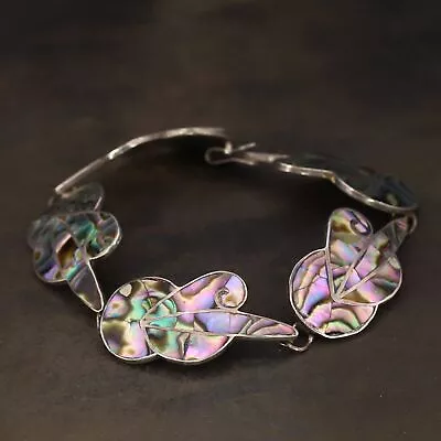 VTG Sterling Silver - MEXICO TAXCO Abalone Inlay Link 7.5  Bracelet - 14g • $5.50