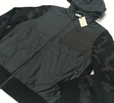 Peter Millar Military Army Black Camo Hybrid Wool Knit Sleeve Golf Hooded Jacket • $249.99