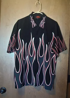 Vintage Danny Wiseman Bowling Shirt Black Red And White Flames Men's Medium • $19.75