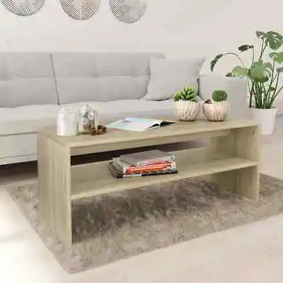 Modern Wooden Rectangular Wide Living Room Coffee Table With Storage Shelf Wood • £48.99