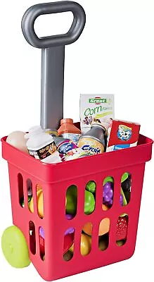 Playkidiz Mini Shopping Cart - Fill And Roll Grocery Basket - 24 Piece Small Toy • £14.99