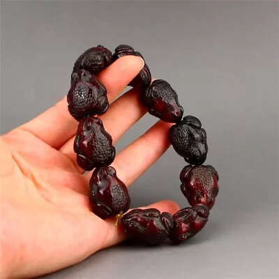 Horn Carved Frog Beads Bracelet Hand Chain Toad Amulet Feng Shui Gift Decor • $65