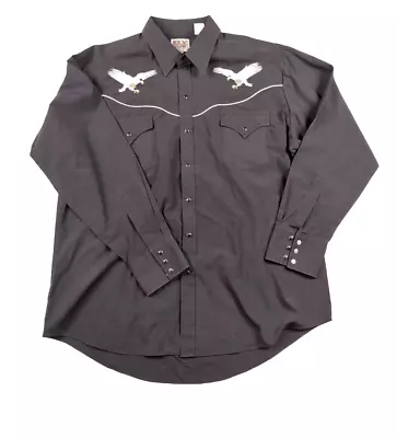 Vintage Ely Cattleman Shirt Western XL Black Embroidered Eagle Pearl Snap • $3.99