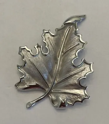 Vintage Crown Trifari Brushed & Polished Silver Tone Curled Leaf Brooch Pin • $9.99