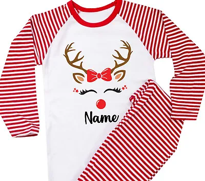 Personalised Christmas Pyjamas Childrens Pjs Reindeer Kids Girls Xmas Eve Gift • £8.99
